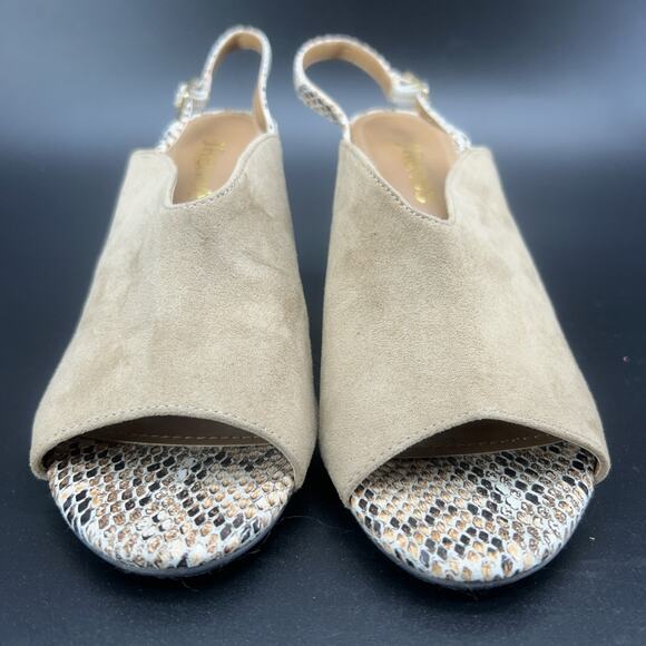 J. Renee Womens 8.5M Maarya Suede Dark Beige Multi Snake Print Block Heels - Picture 4 of 8